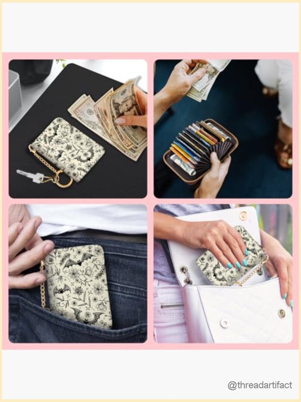 Gothic Bat RFID Credit Card Holder with 12 Slots and Keychain - Picture 4 of 6